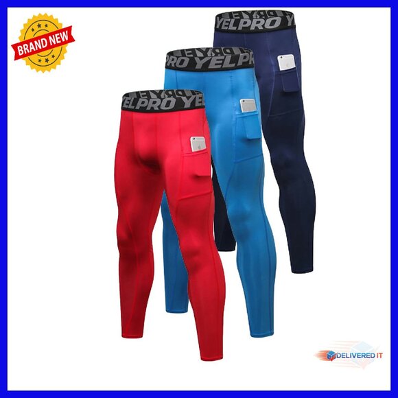 Men's Compression Pants with Phone Pocket for Running & Gym Workouts